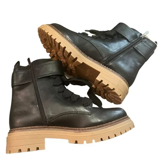 NEW SAM & LIBBY SAMANTHA COMBAT BOOT BLACK WOMENS 9 BLING BUCKLE BOOTIES ANKLE - Picture 3 of 6